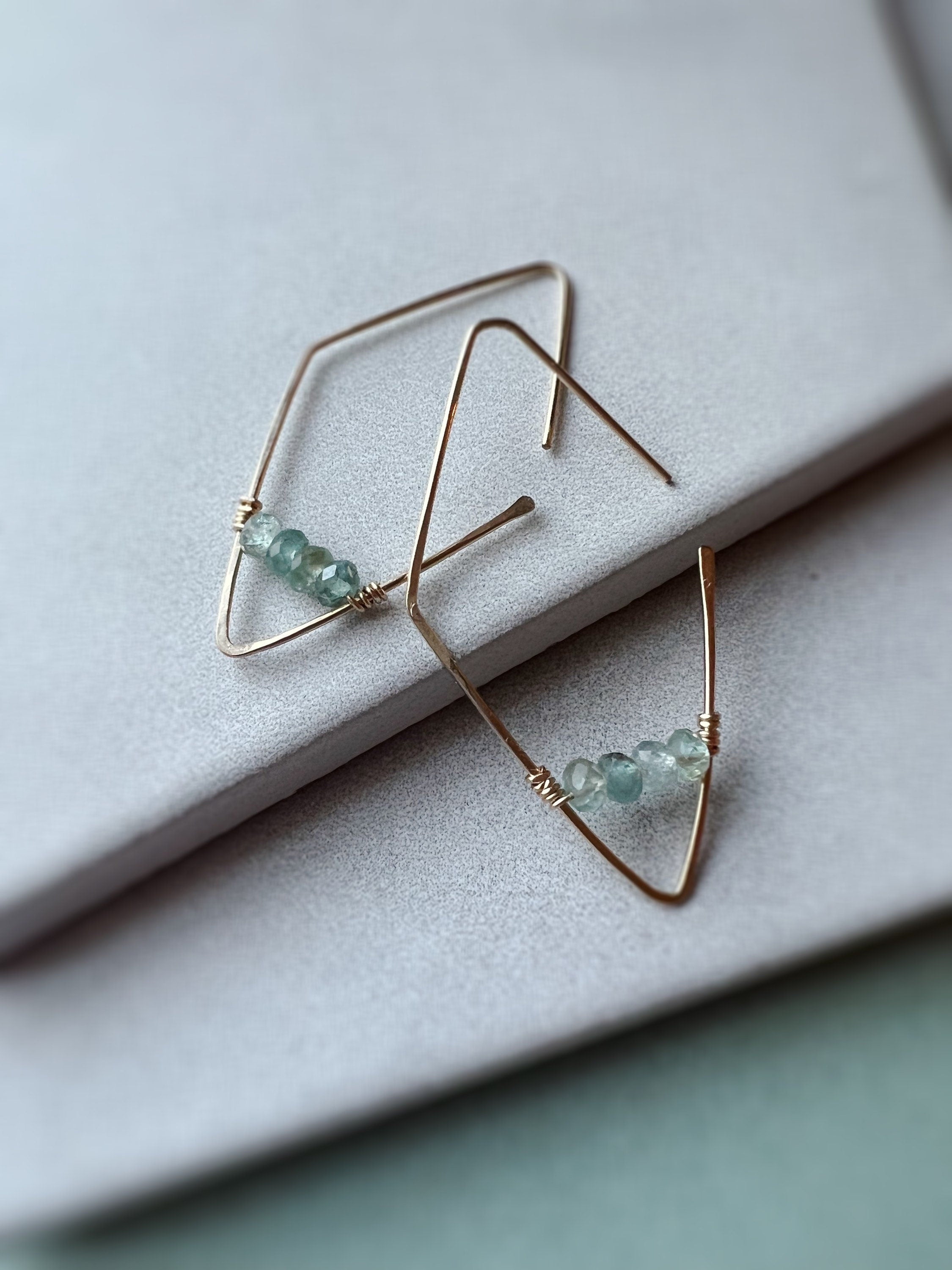 Alexa Diamond Gemstone Threaders, Geometrical Minimalist Gemstone Earrings, Dainty Gemstone Threaders, girlfriend gift, holiday gifts