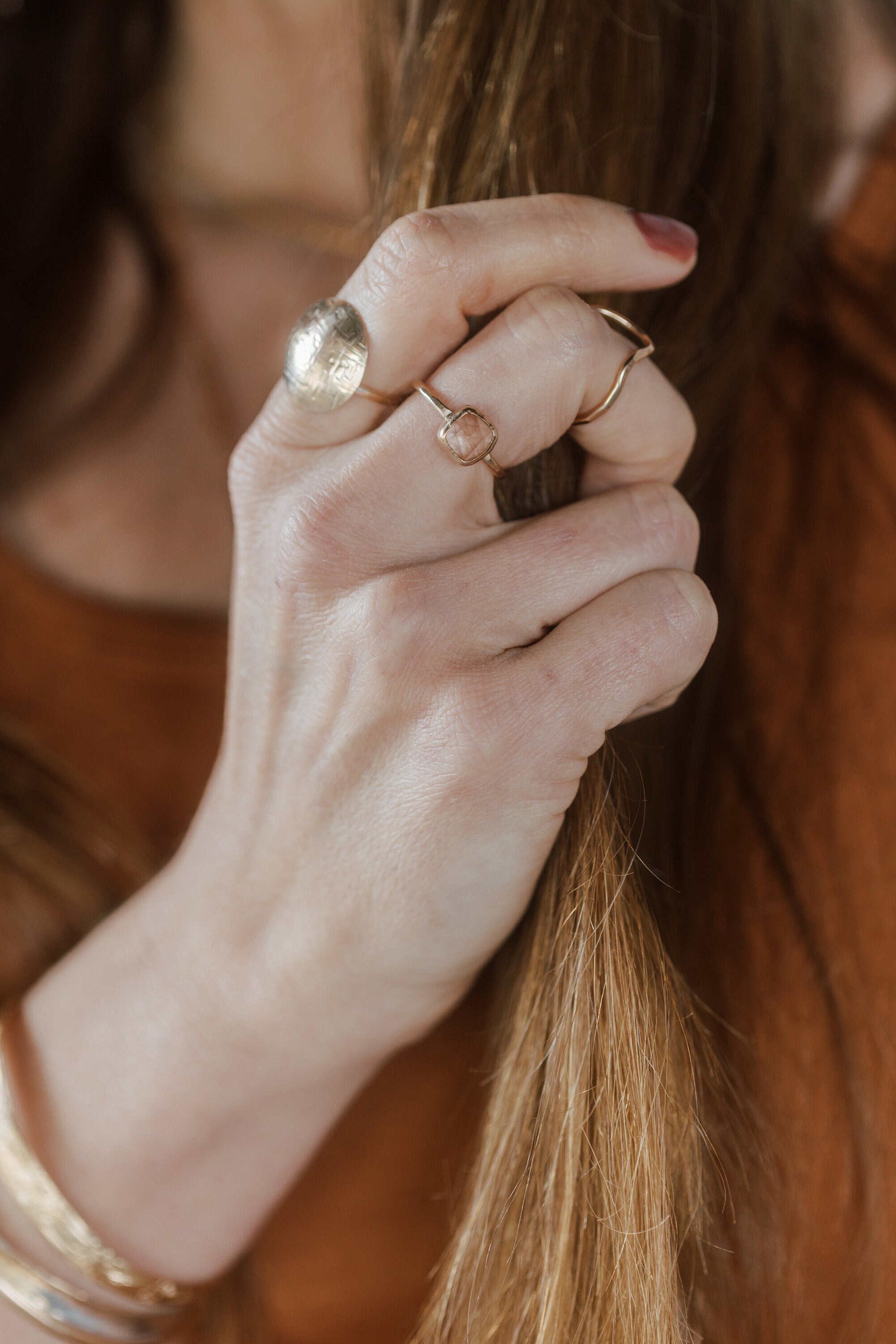 Amie Peach Andesite  Bezel Ring, gold gemstone ring, stocking stuffer for her, girlfriend gift, jewelry for her, alternative engagement ring