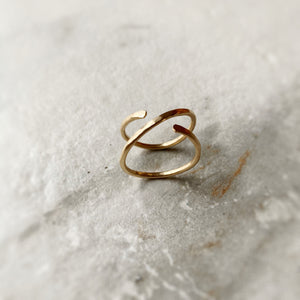 X Gold Hammered Ring