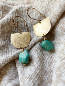 Tara Turquoise and Gold Hammered Dangles