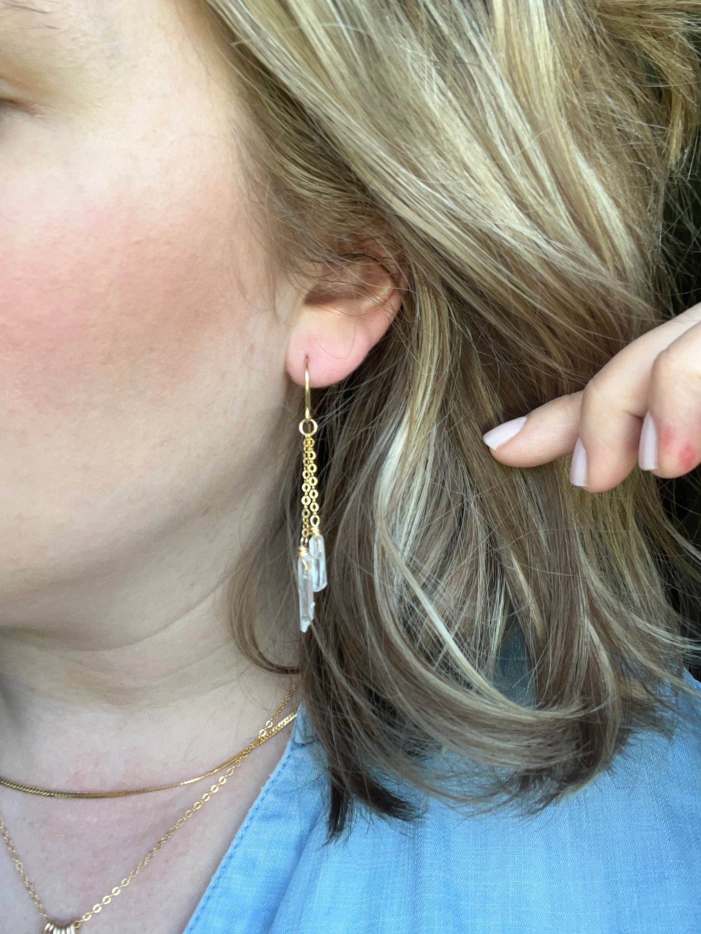Fiona Quartz Dangle Threader Earrings