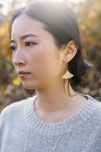 Gia Ginkgo Leaf Earrings, Artistic Gold Dangles, gift for her, anniversary gift, best friend gift