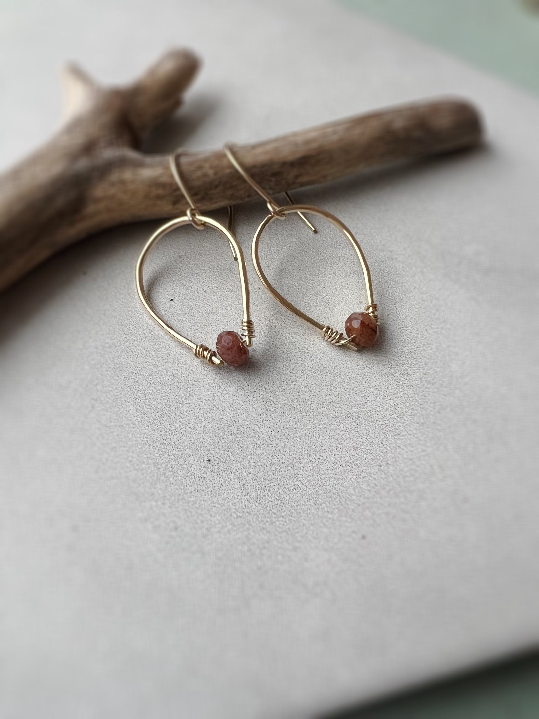 Isla Gemstone Teardrop Dangle Earrings, rust gemstone dangle earrings, organic shape earrings, best friend gift, bridesmaids gift