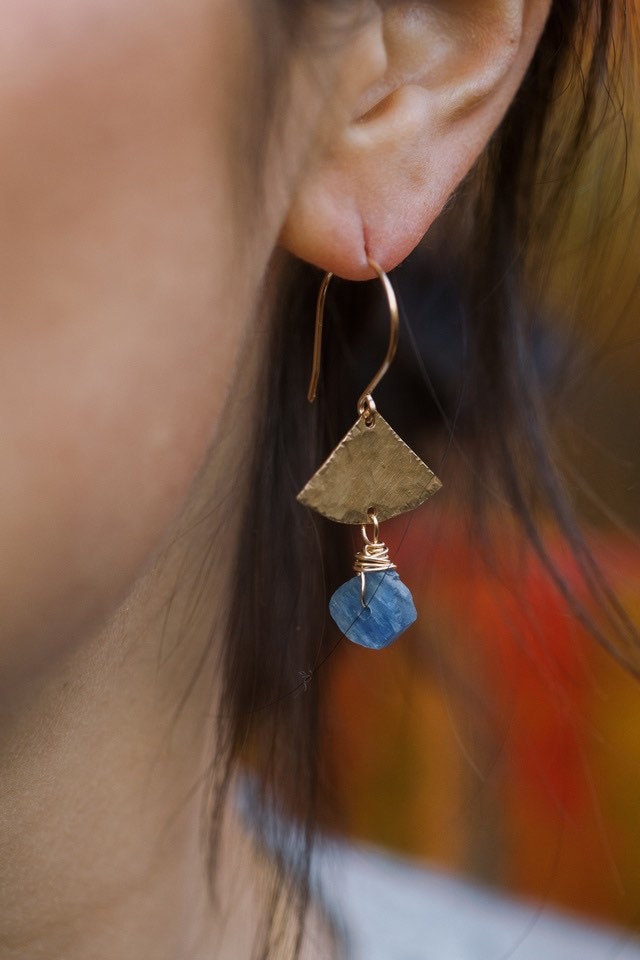 Maya Kyanite Gold Dangles, Gold statement earings, gemstone damgle earrings, gift for her