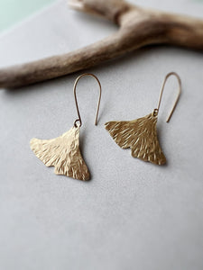 Gia Ginkgo Leaf Earrings, Artistic Gold Dangles, gift for her, anniversary gift, best friend gift